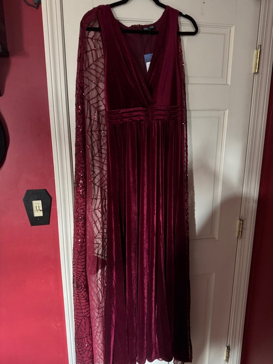 Unique Vintage Dresses & Skirts - Unique Vintage Burgundy Velvet Evening Dress with Sheer Beaded Cape